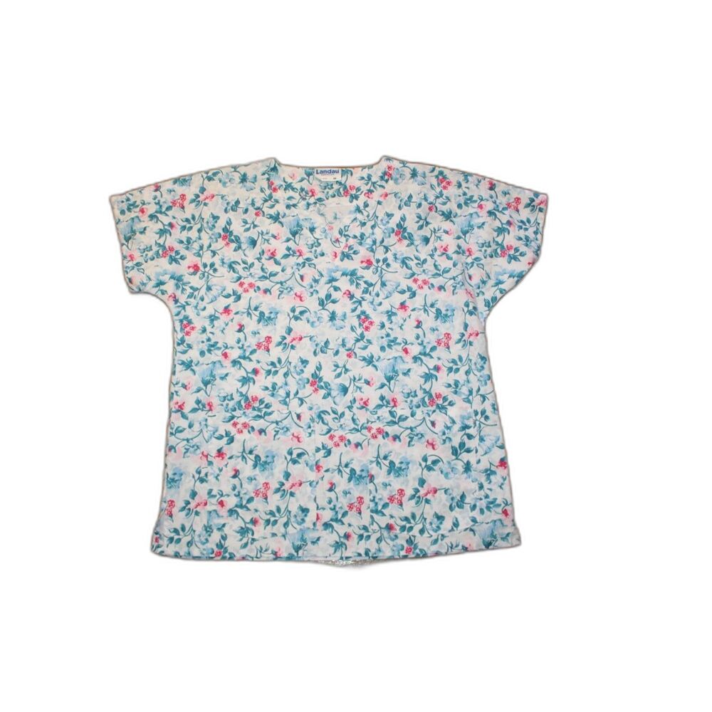 Landau V-Neck Short Sleeve Pullover Medical Scrub Size Medium Floral Pattern